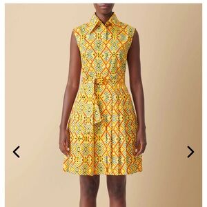 Eliza Christoph Shiro geo print sleeveless yellow shirt dress in cotton poplin